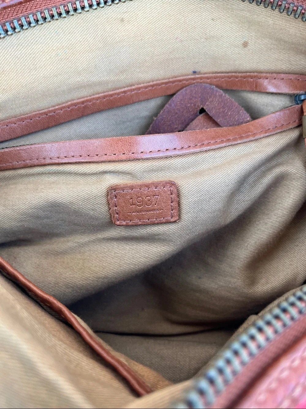 Red Leather Satchel Bag with Brown Handles